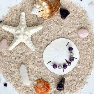 Sterling Silver Genuine Amethyst & Pearl Floating Necklace